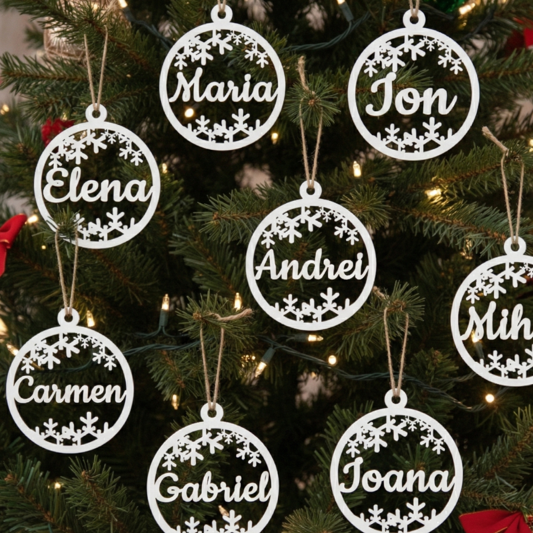 Set 5 Ornamente Crăciun Rotund Personalizate cu Nume - imagine 2