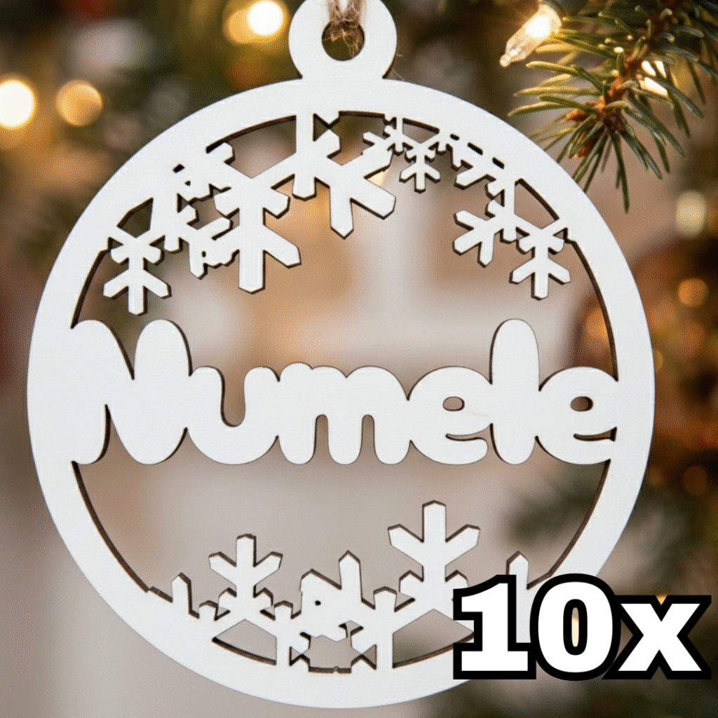 Set 10 Ornamente Crăciun Rotund Personalizate Cu Nume