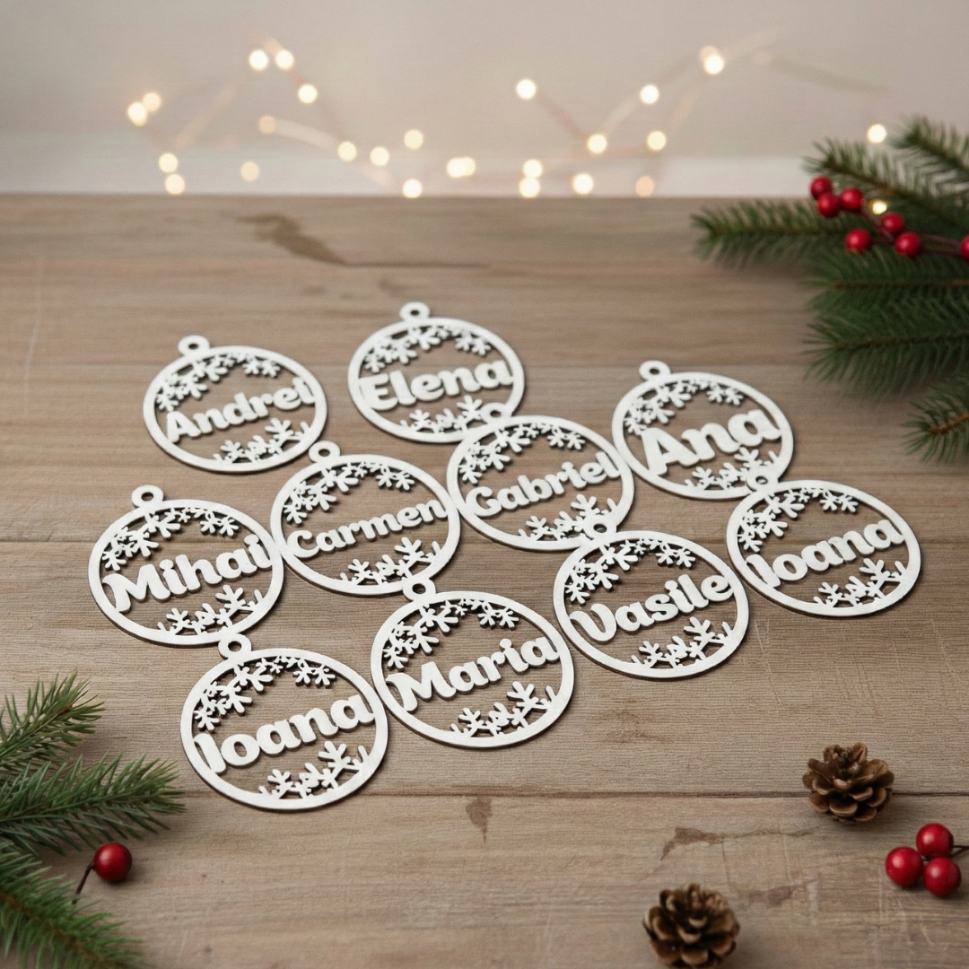 Set 5 Ornamente Crăciun Rotund Personalizate cu Nume - imagine 3