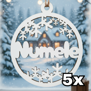 Set 5 Ornamente Crăciun Rotund  Personalizate cu Nume