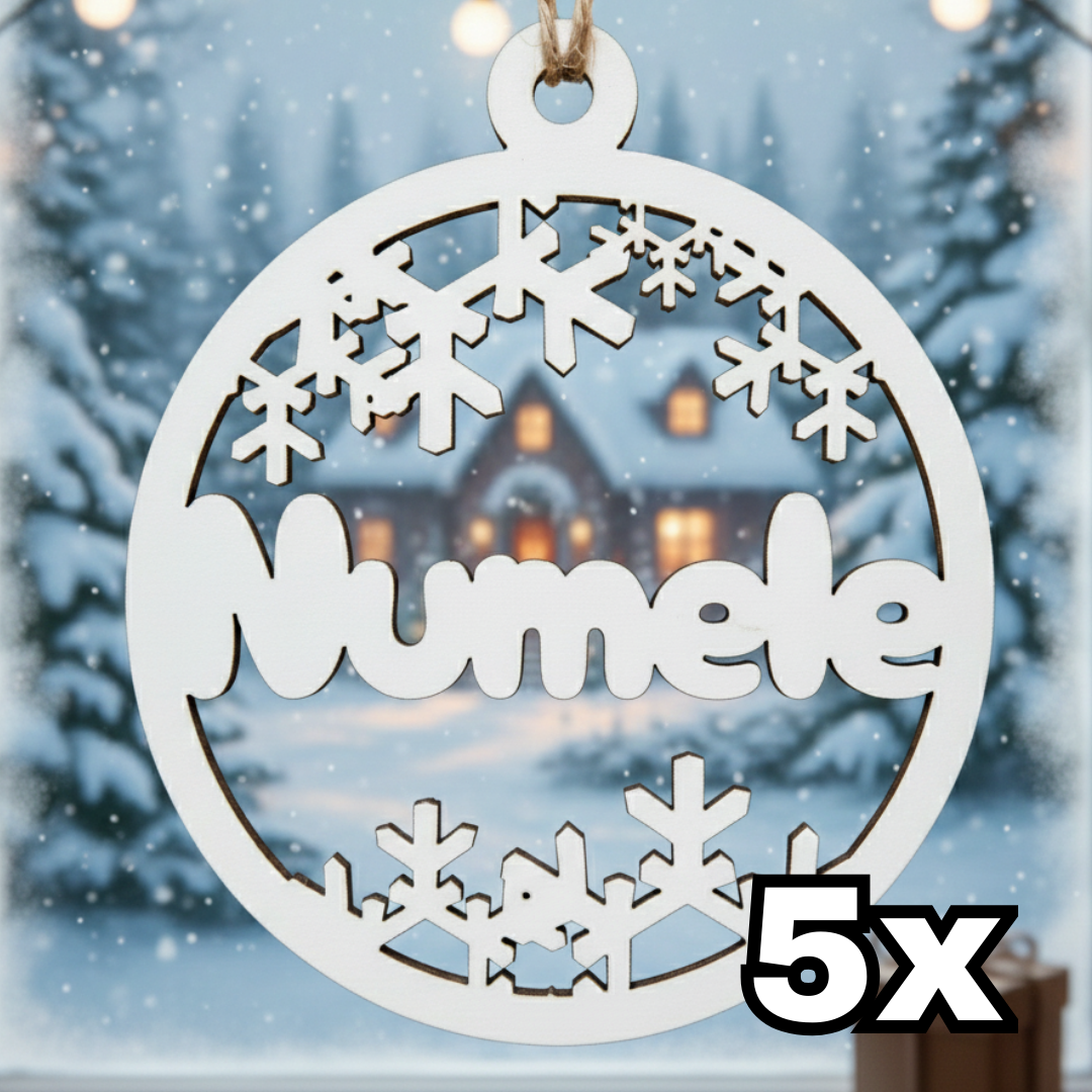 Set 5 Ornamente Crăciun Rotund Personalizate cu Nume