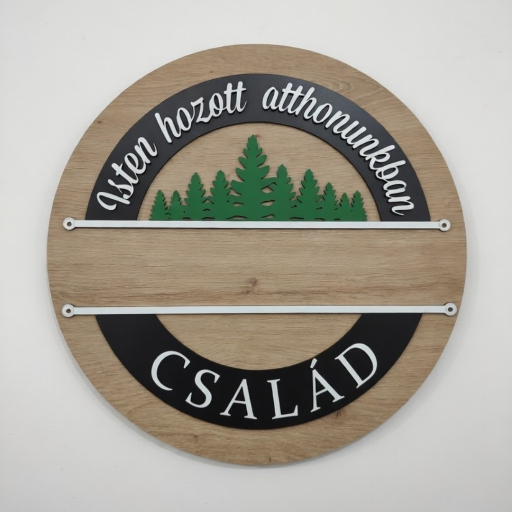 Placă Decorativă Rotundă Personalizată "Isten Hozott Otthonunkban" cu Nume Familie