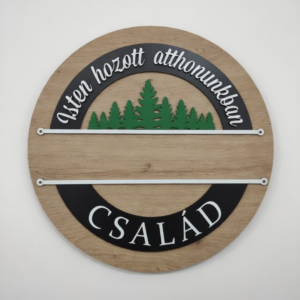 Placă Decorativă Rotundă Personalizată "Isten Hozott Otthonunkban" cu Nume Familie