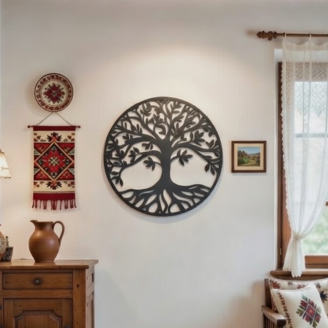 4 Placă Decorativă Rotundă Arborele Vieții din Lemn