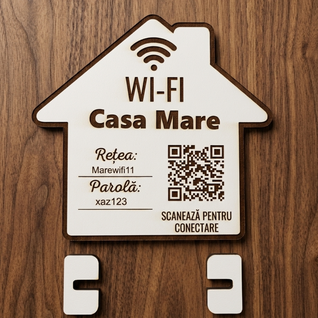 Placă Wi-Fi Personalizată cu Nume Rețea, Parolă și Cod QR